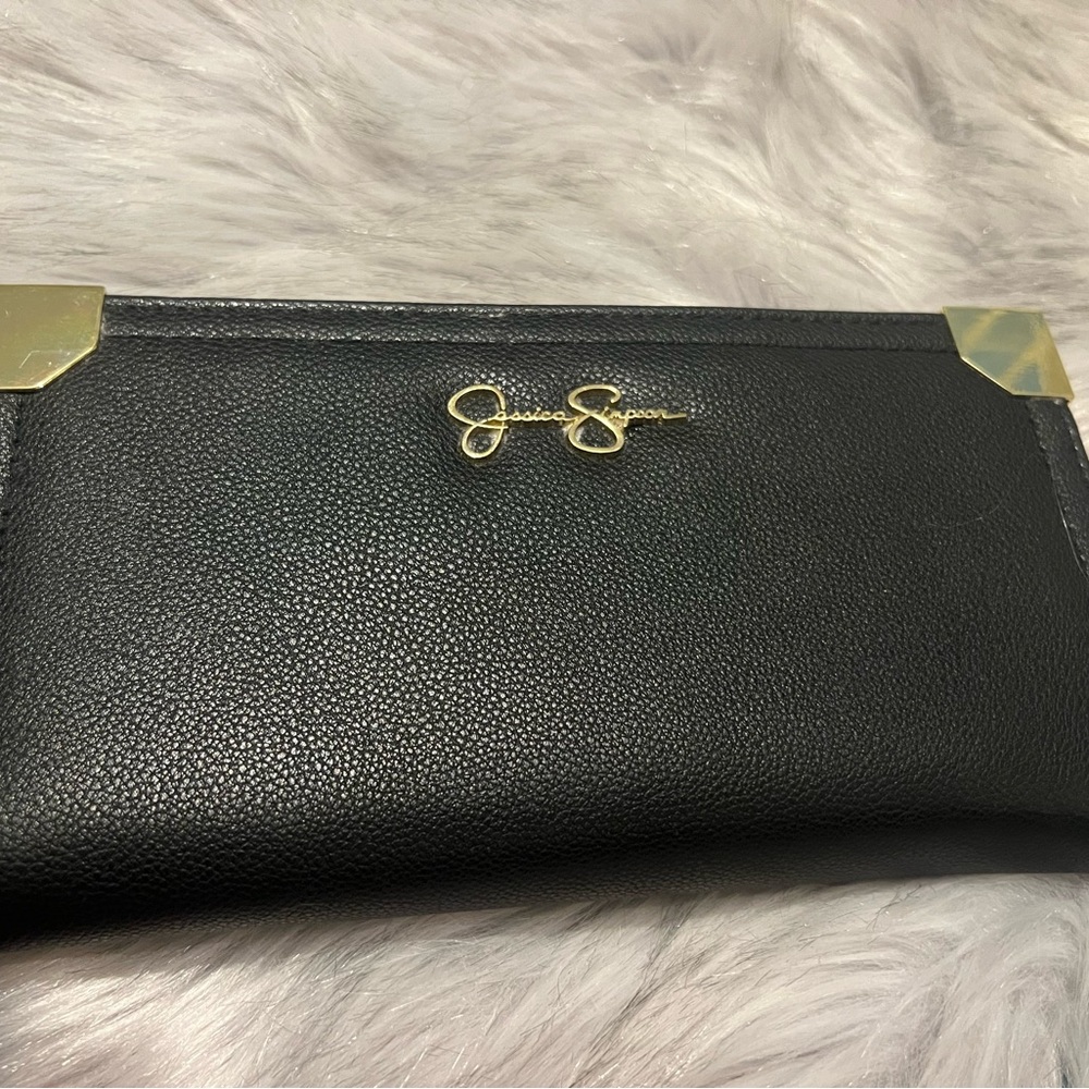 Jessica Simpson Black Wallet with Gold Corners